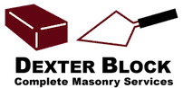 Dexter Block logo with red masonry icon, trowel outline, and “Complete Masonry Services” text