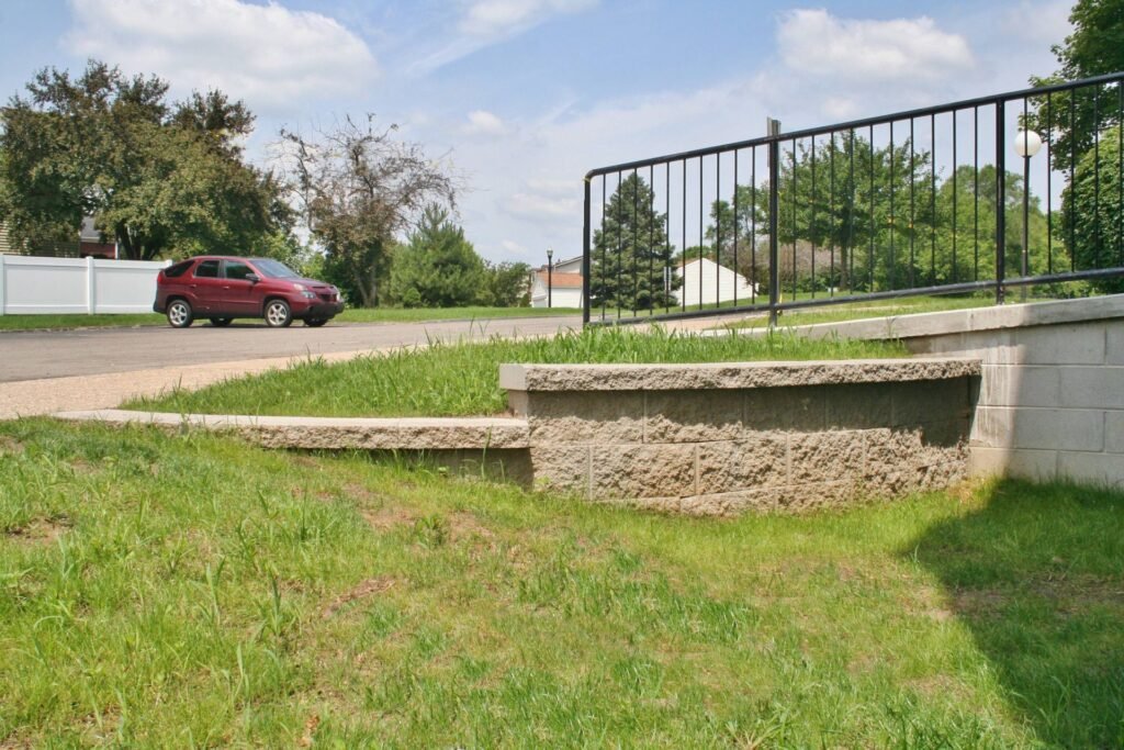 Commercial retaining wall and lawn terrace at an apartment property in Ann Arbor, MI